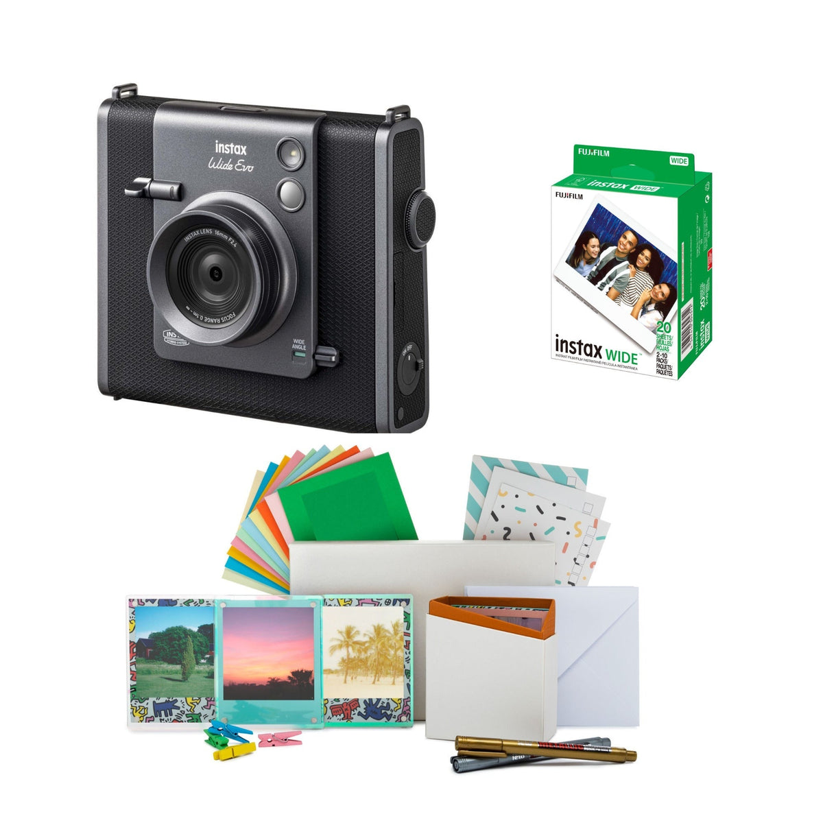 Fujifilm Instax Wide Evo Hybrid Instant Camera with Wide Film Accessories Bundle
