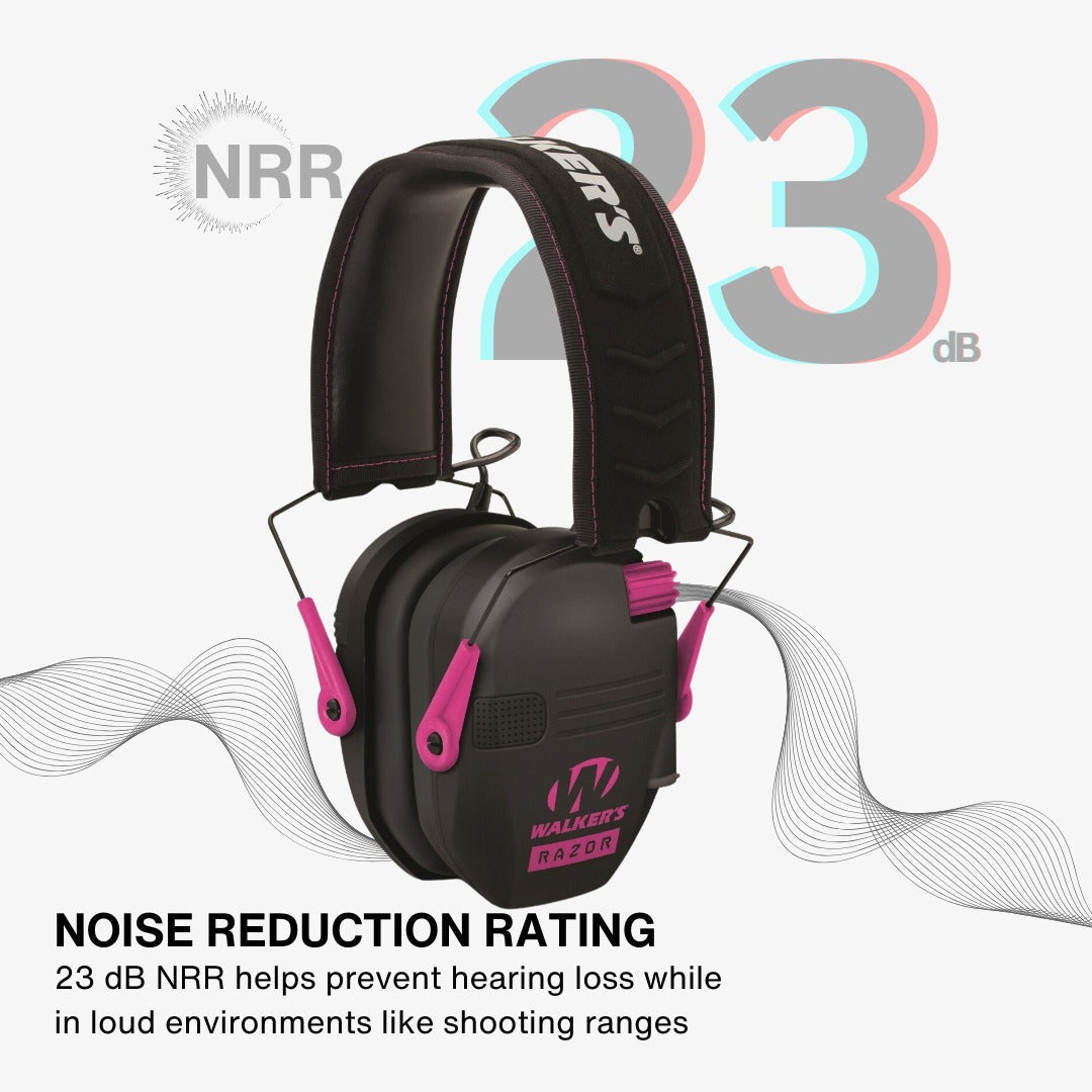 Walkers Razor Slim Electronic Ear Muffs (Black/Pink) Bundle