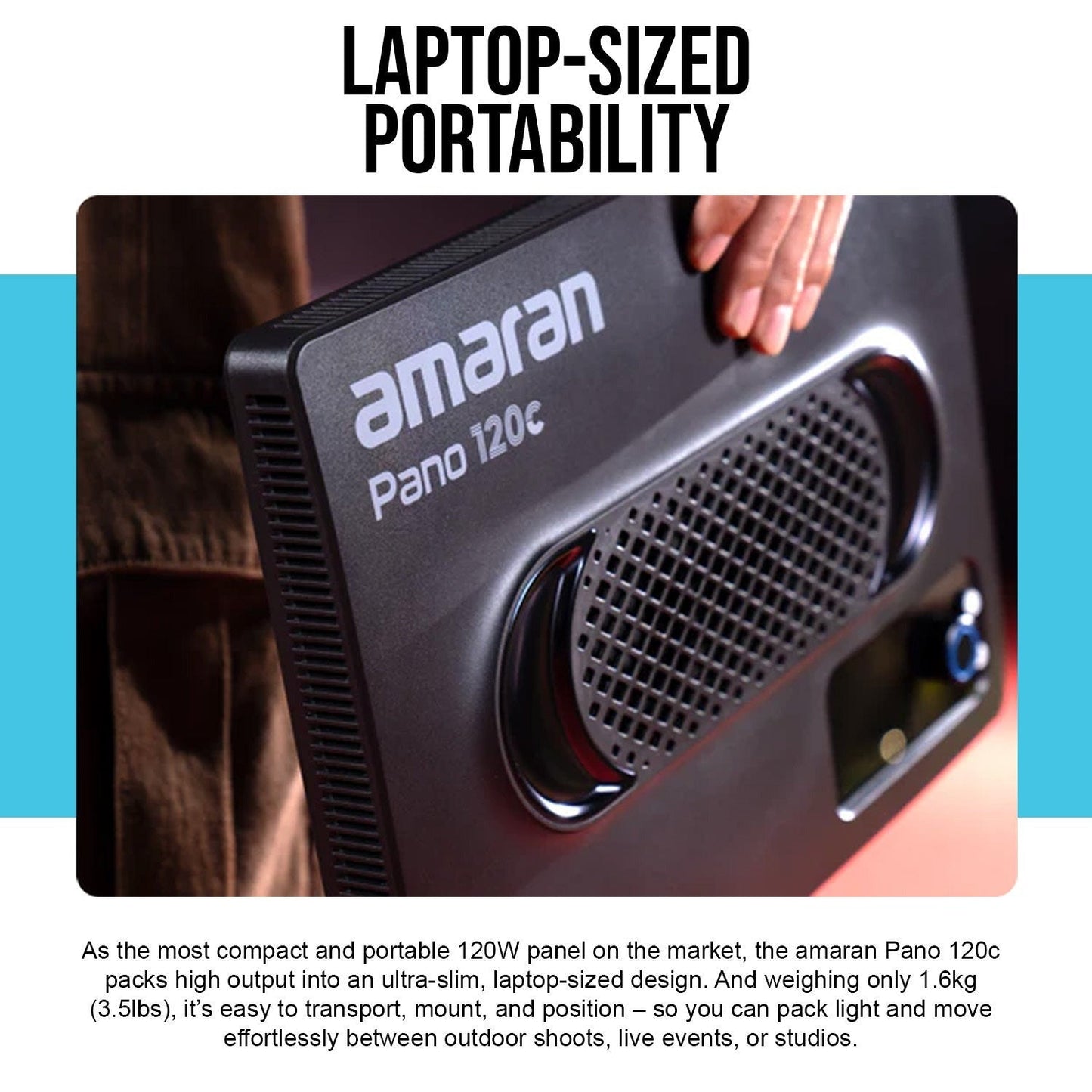 amaran Pano 120c 120W RGBWW Full Color Panel Charcoal Light Creator Kit Bundle