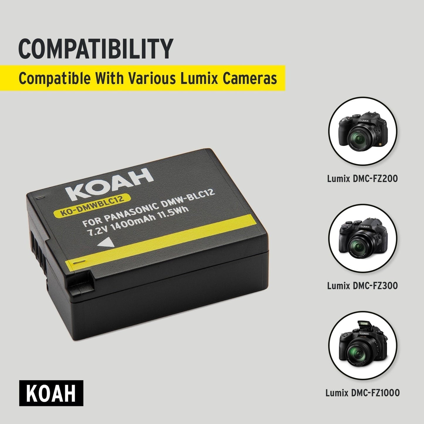 Koah PRO Panasonic DMW-BLC12 Rechargeable Replacement 1400mAh Li-Ion Battery