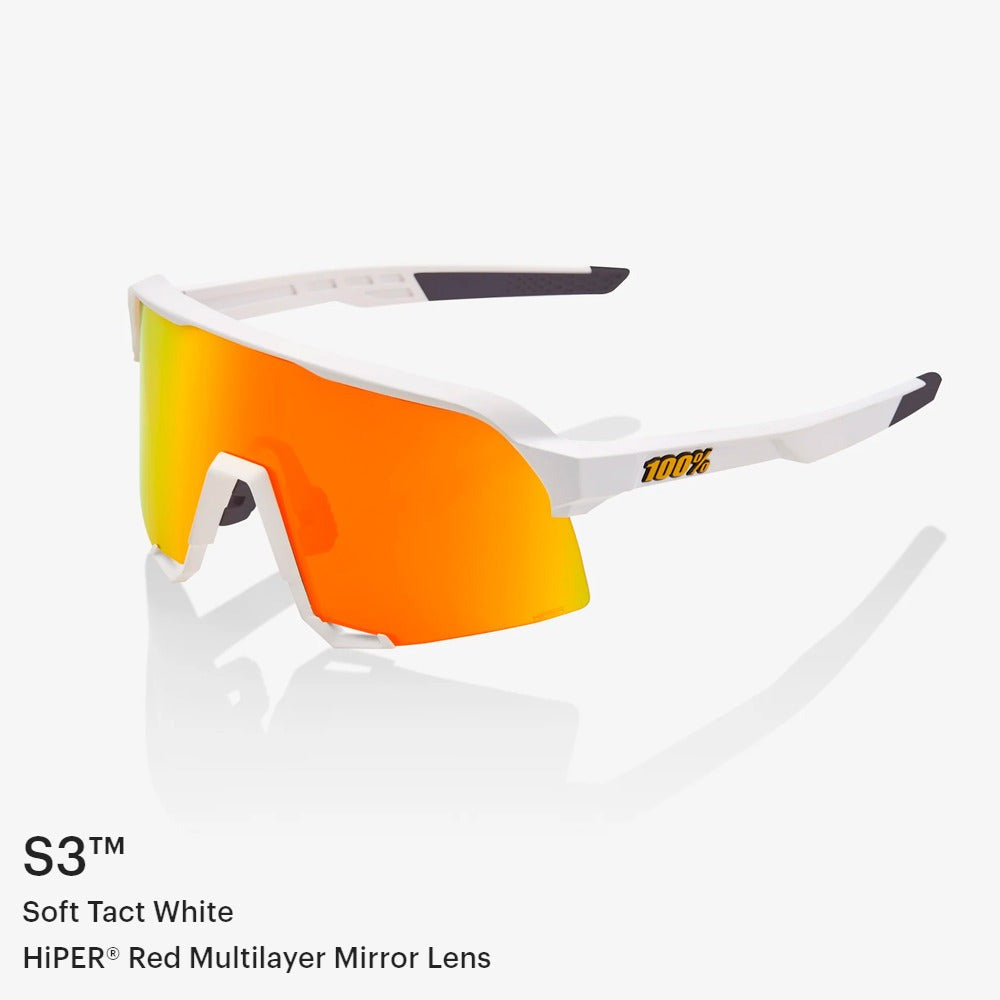 100% S3 Sunglasses Soft Tact White HiPER Red Lens
