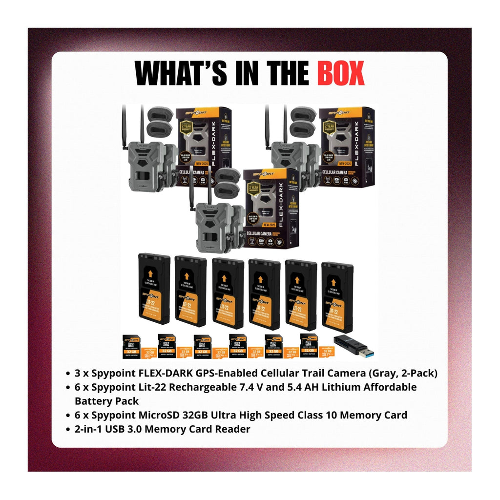 Spypoint FLEX-DARK GPS-Enabled Cellular Trail Camera with Accessories Bundle