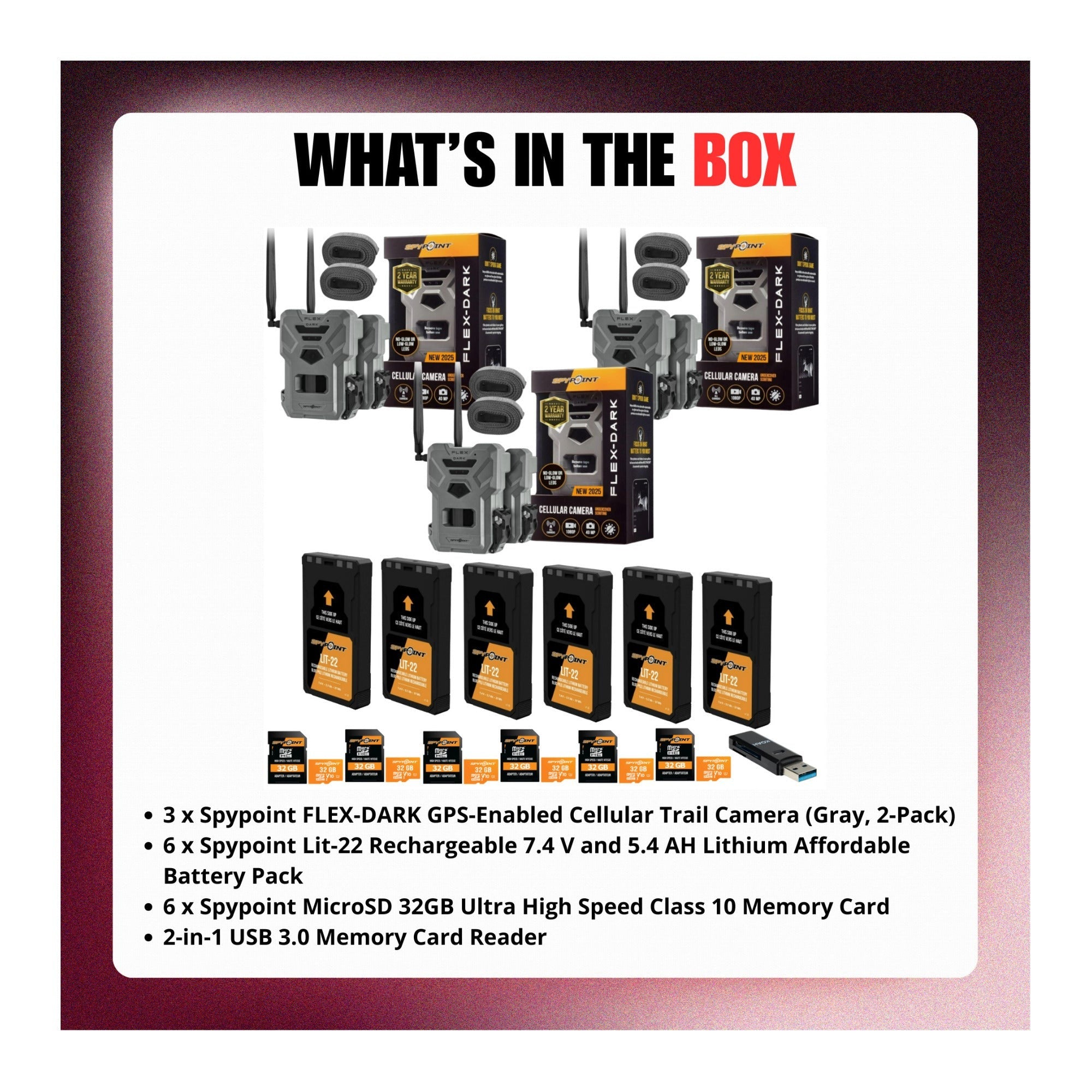 Spypoint FLEX-DARK GPS-Enabled Cellular Trail Camera with Accessories Bundle