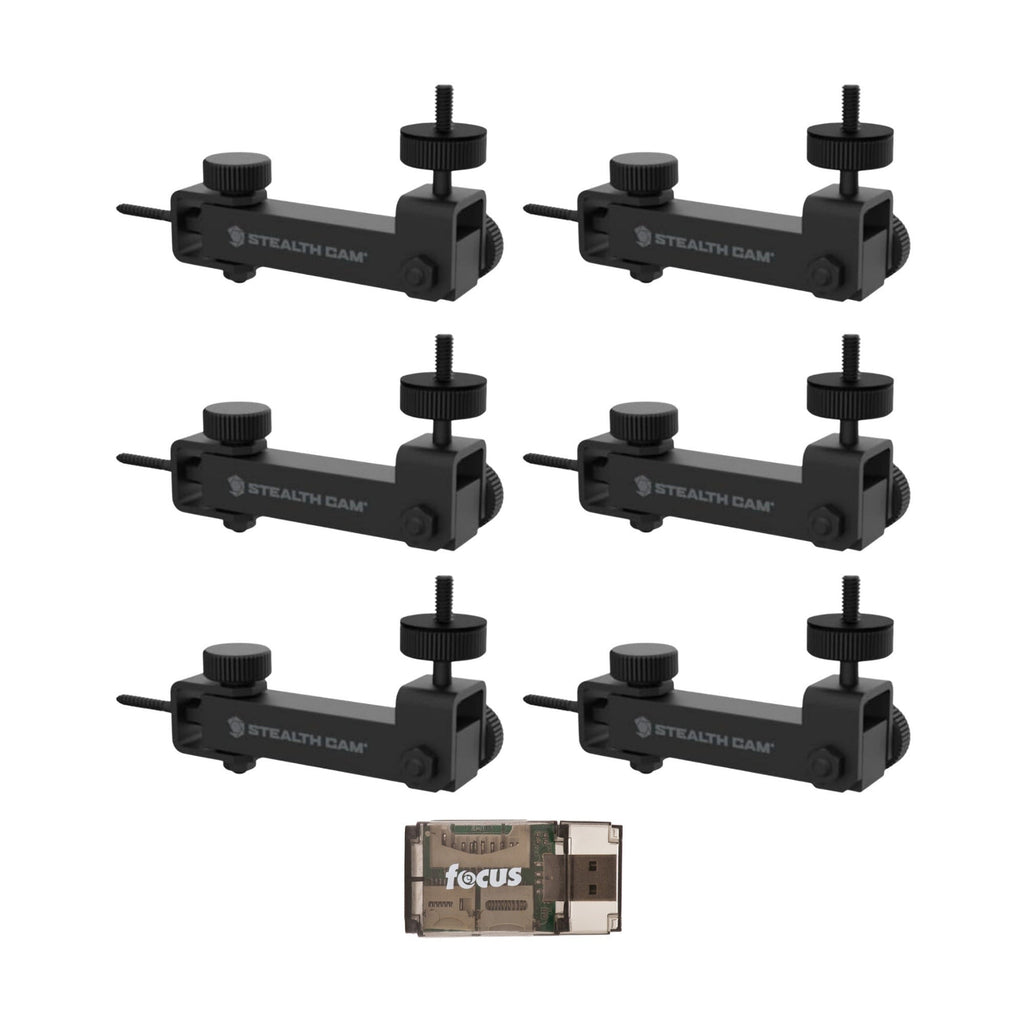 Stealth Cam Eco Mount Rugged Steel Tube (Black, 6-Pack) and Card Reader Bundle
