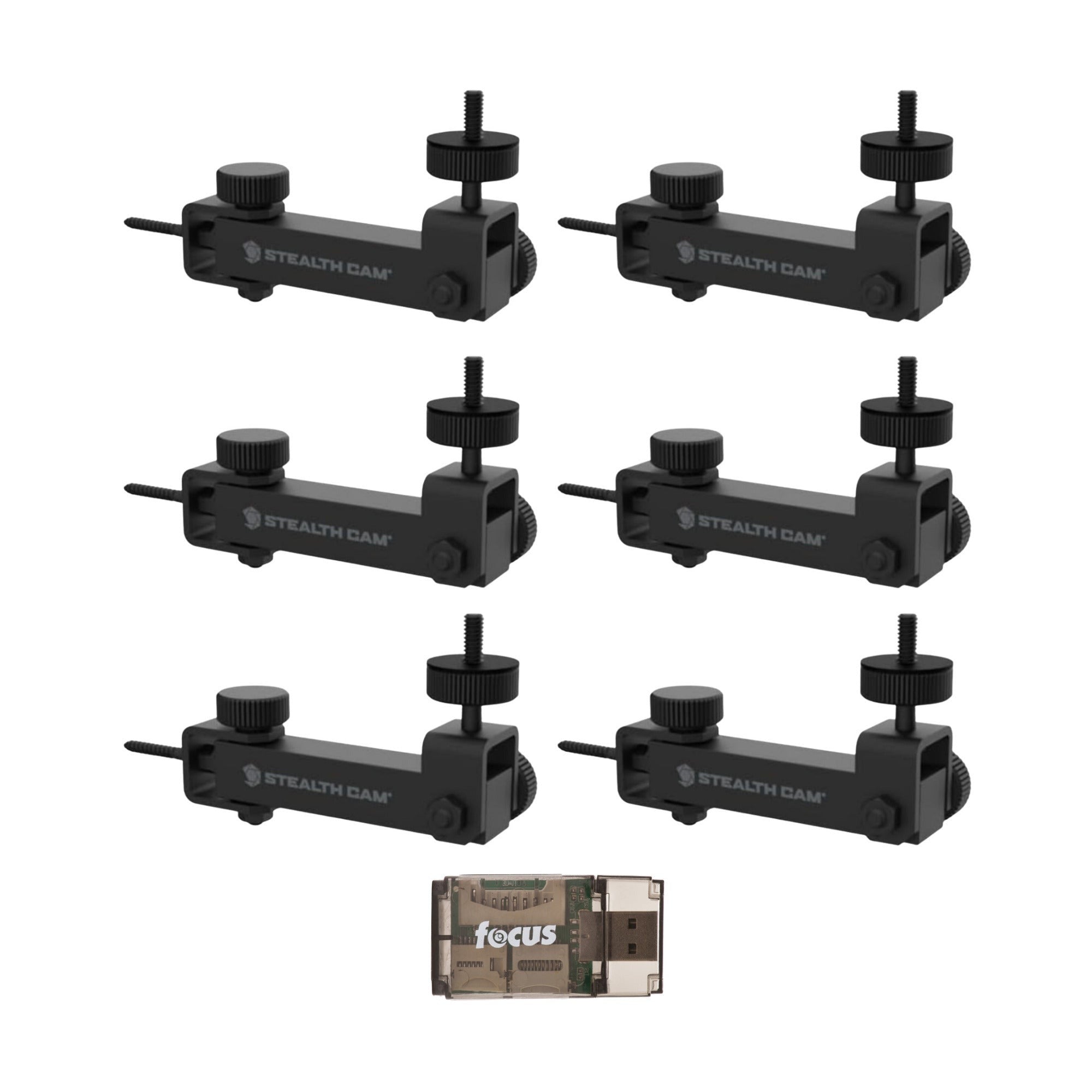 Stealth Cam Eco Mount Rugged Steel Tube (Black, 6-Pack) and Card Reader Bundle