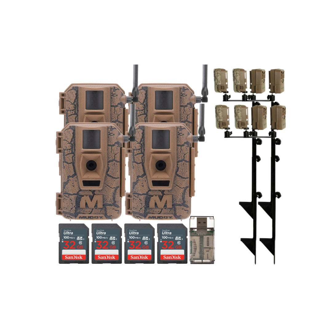 Muddy Mitigator Cellular 24MP Imaging Trail Camera (4-Pack) with SD Card Reader Bundle