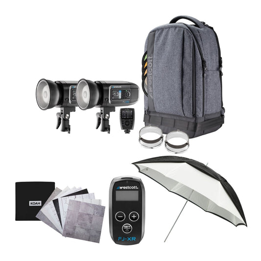 Westcott FJ400 Strobe 2-Light Backpack Kit with FJ-X3S Wireless Trigger with Backdrop Boards Bundle