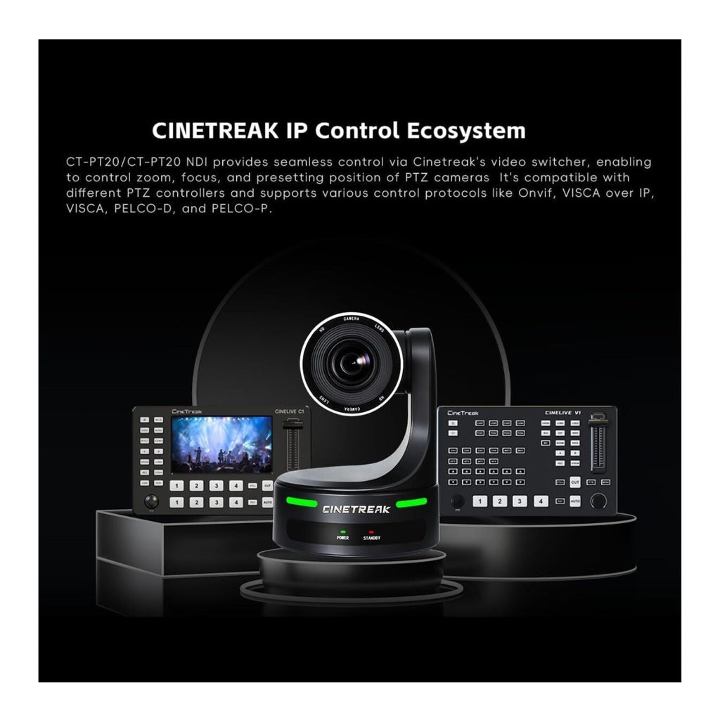 CineTreak CT-PT20NDI PTZ Camera - 1080p60, 20x Optical Zoom, AI Human Tracking