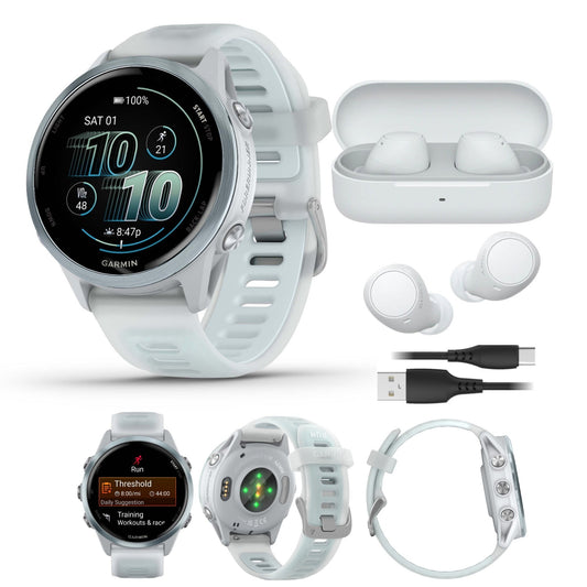 Garmin Forerunner 570 42mm (Cloud Blue/Whitestone) GPS Smartwatch with Earbuds