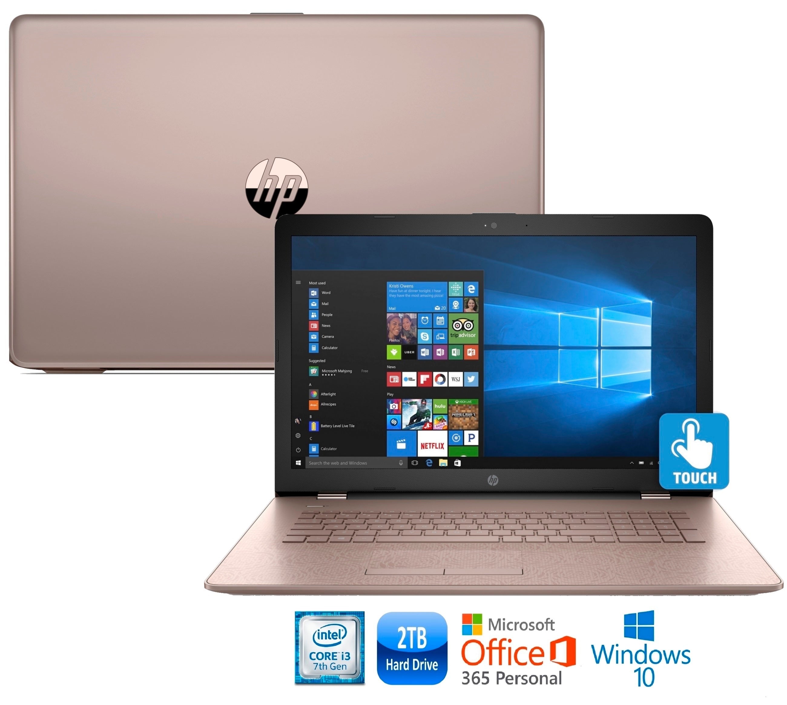 HP 17-bs013cy 17.3" HD+ Laptop, Intel Core i3-7100U, 2TB HDD, Rose Gold (Refurbished)