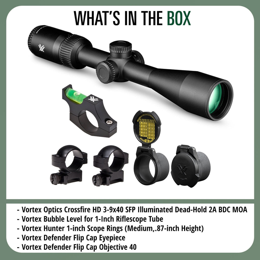 Vortex Optics Crossfire HD 3-9x40 SFP Illuminated Dead-Hold 2A BDC MOA Bundle