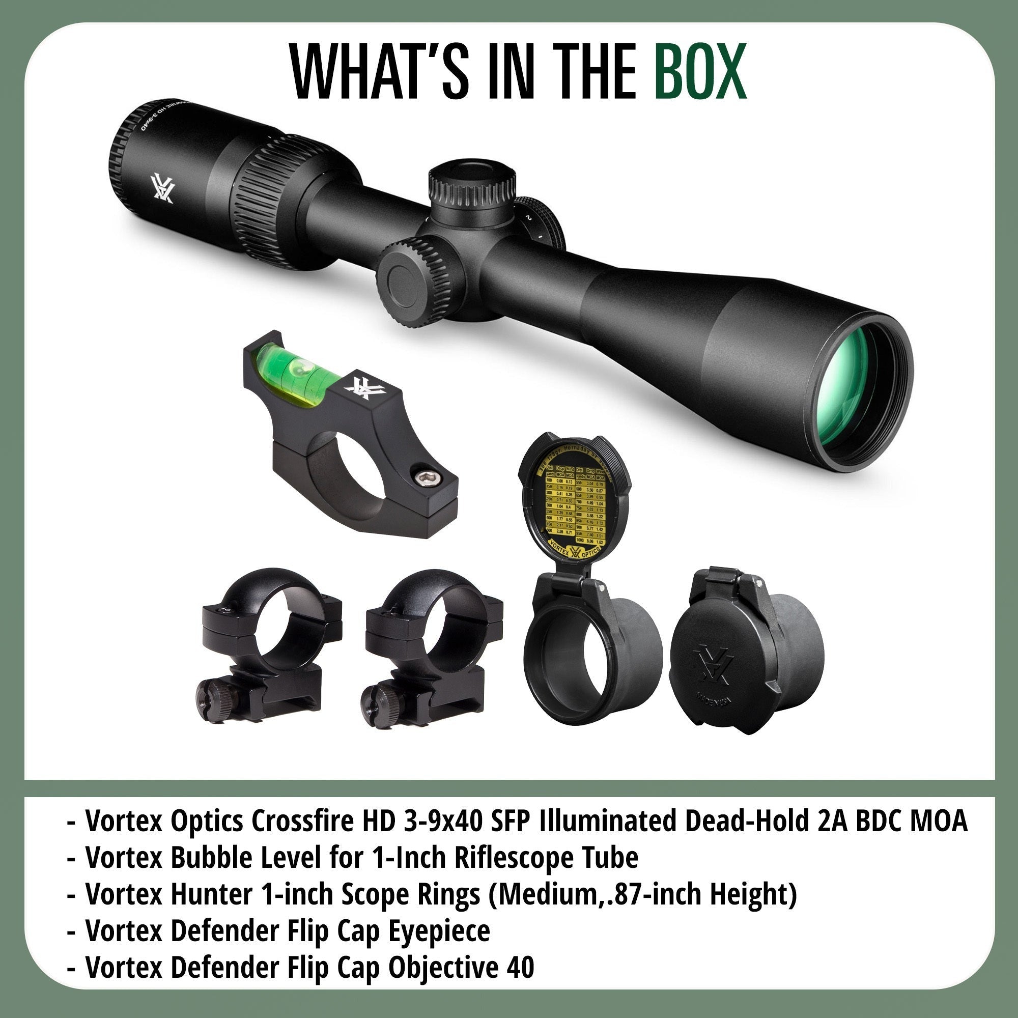 Vortex Optics Crossfire HD 3-9x40 SFP Illuminated Dead-Hold 2A BDC MOA Bundle