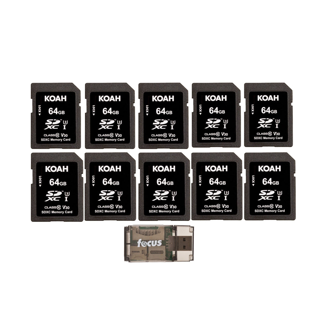 Koah Ultimate 64GB SDXC Memory Card Class10 V30 (10-Pack) with Card Reader