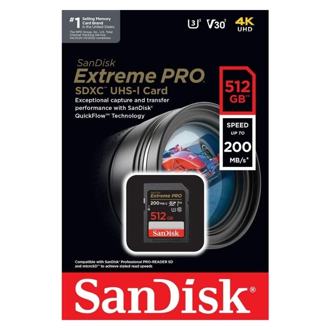 SanDisk Extreme Pro SDXC UHS-I Memory Card with 200MBPS Read and 140MBPS Write Speed (512GB, Black)