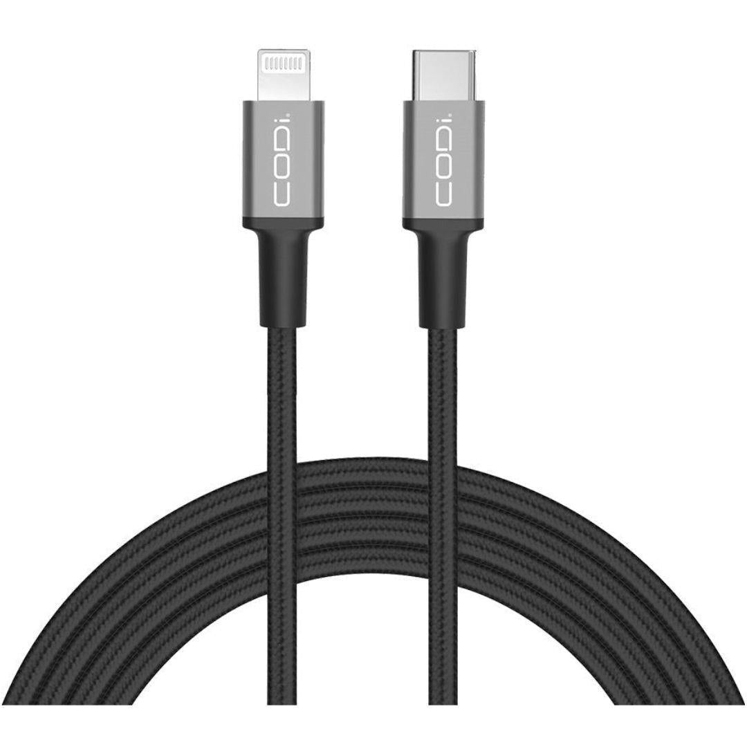 CODi 6-Feet Braided Nylon USB-C to MFI Lightning Charge and Sync Cable (Black)