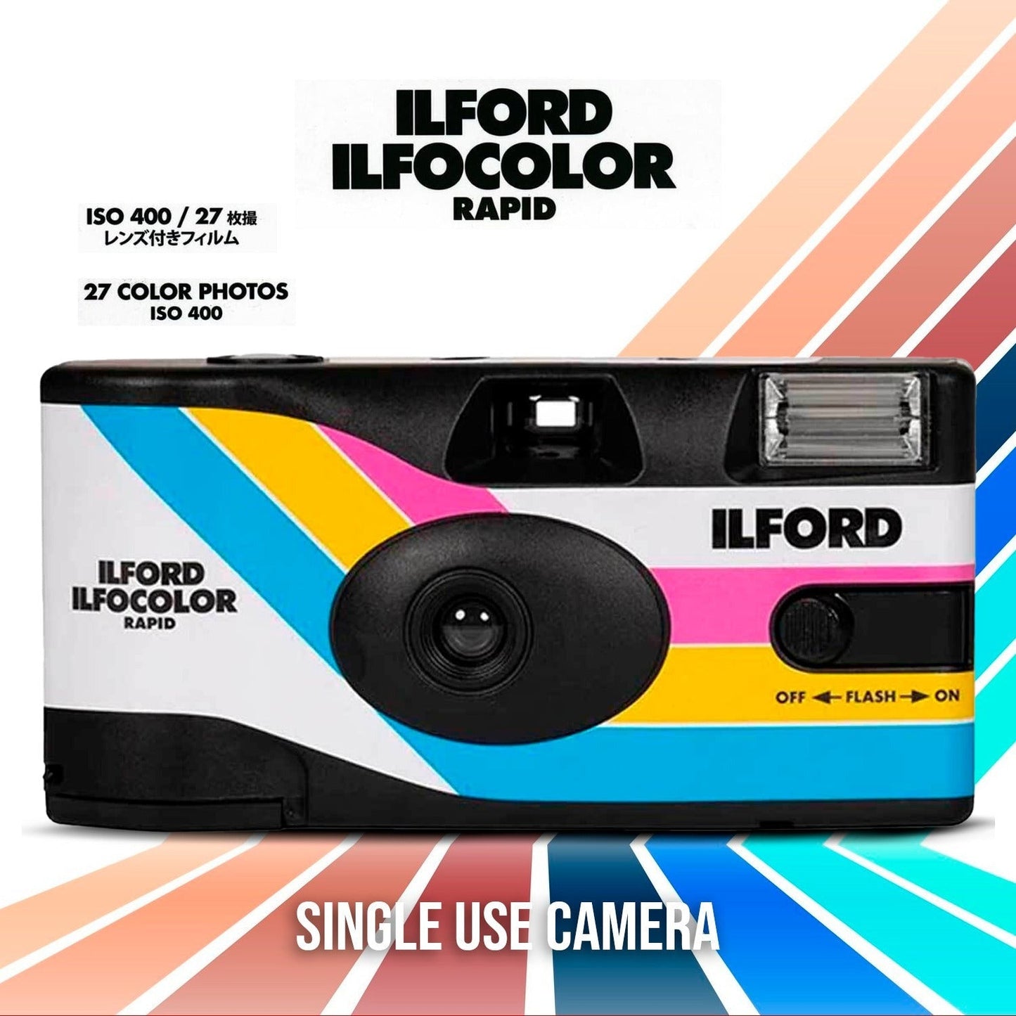 Ilford Ilfocolor Rapid Retro Single Use Camera with 31mm Optical Lens (White, 10-Pack) Bundle