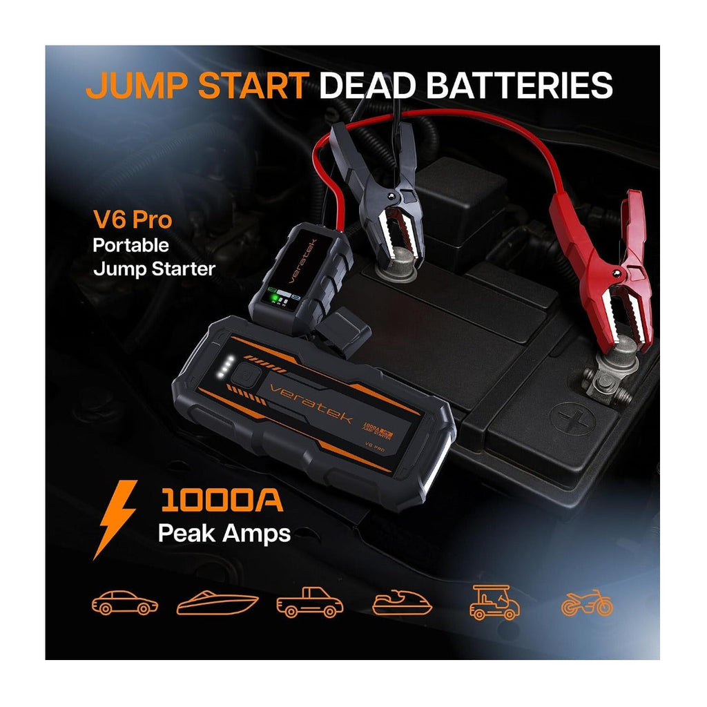 Veratek V6 Pro Jump Starter and Air Compressor 1000A 10000mAh Portable Car Battery Booster
