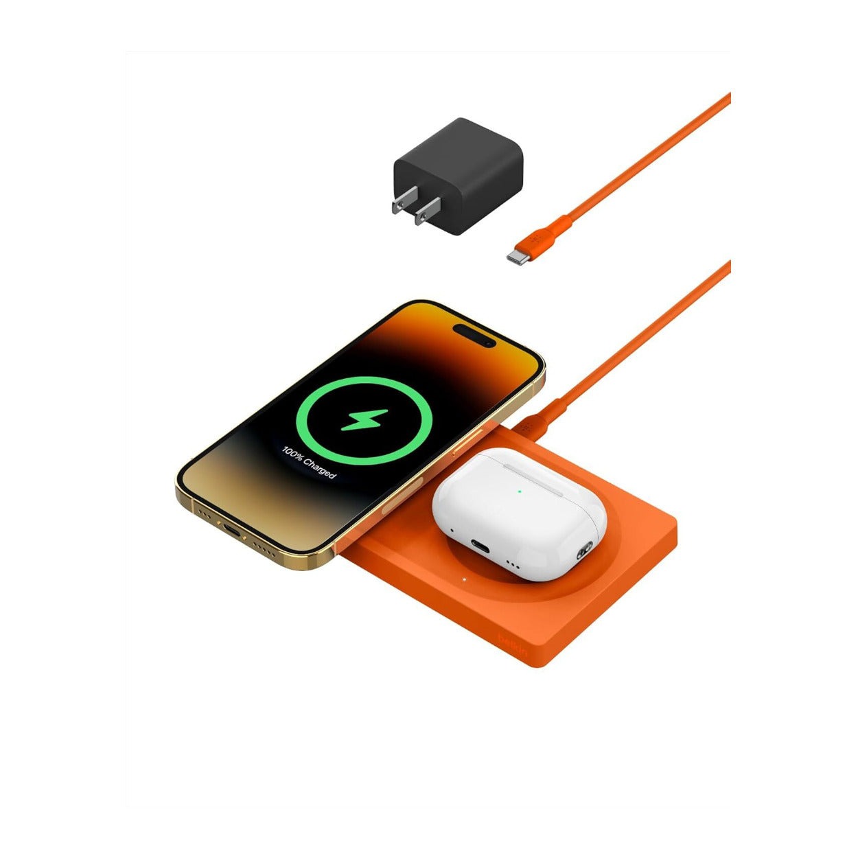 Belkin 2-in-1 MagSafe Wireless Charging Pad with Qi2 15W (Orange)