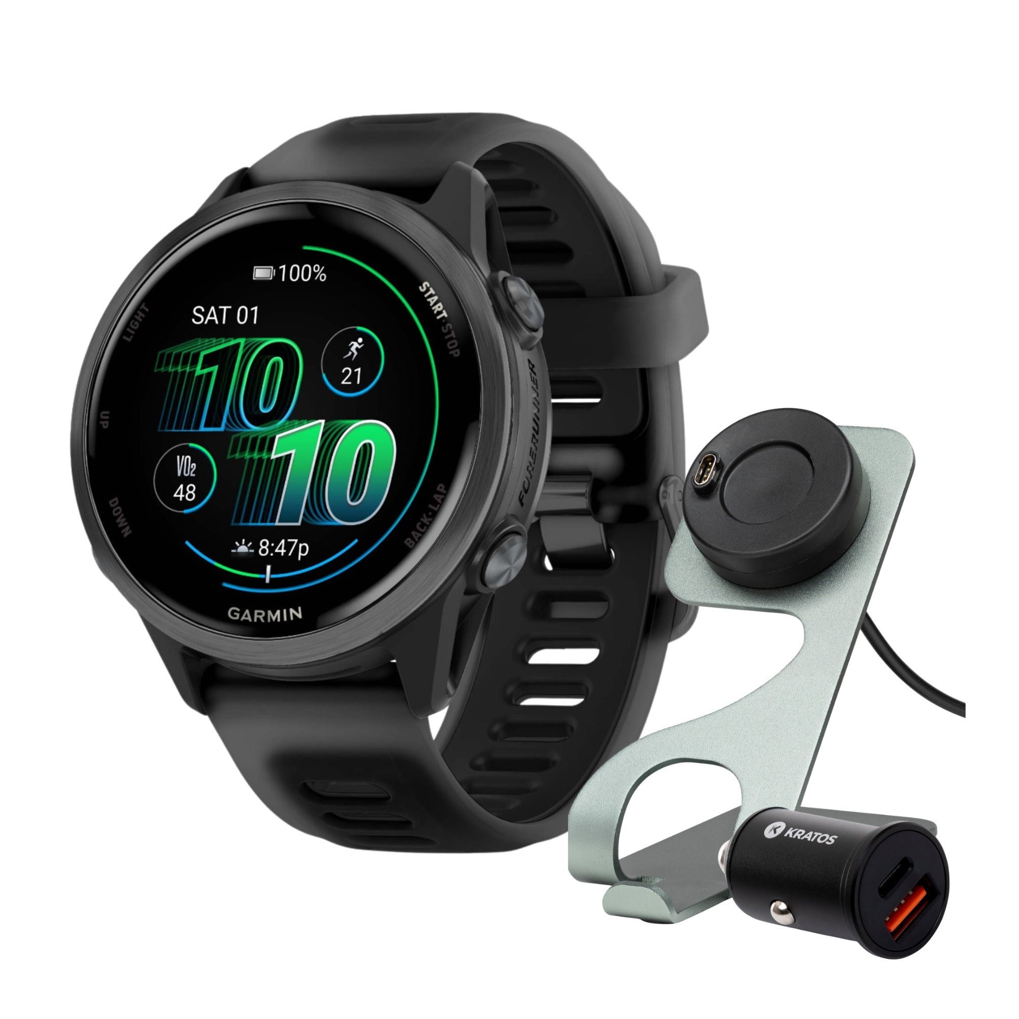 Garmin Forerunner 570 42mm GPS Running Smartwatch (Slate Gray/Black Band) Bundle