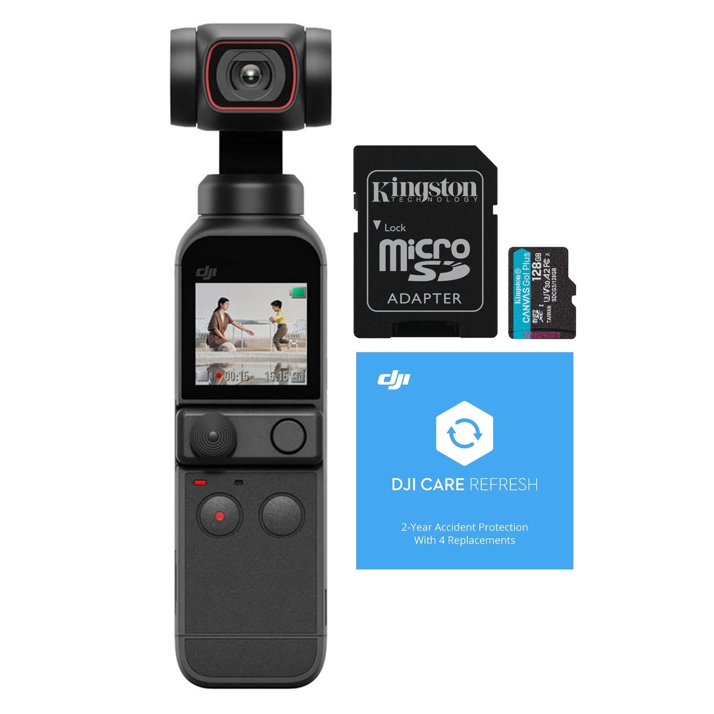 DJI Osmo Pocket 2 with 128GB MicroSD Card and Refresh 2-Year Plan Bundle