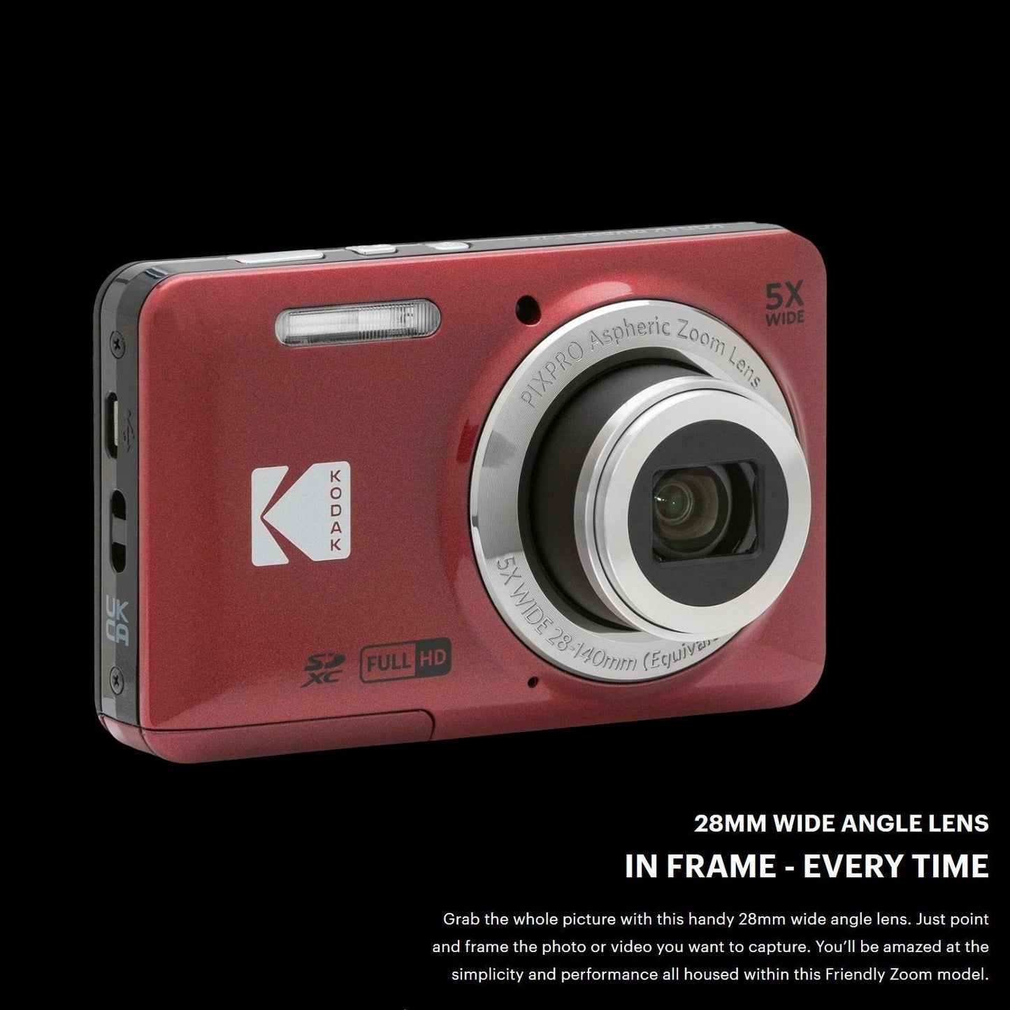 Kodak PIXPRO Friendly Zoom FZ55 Digital Camera (Red) Bundle