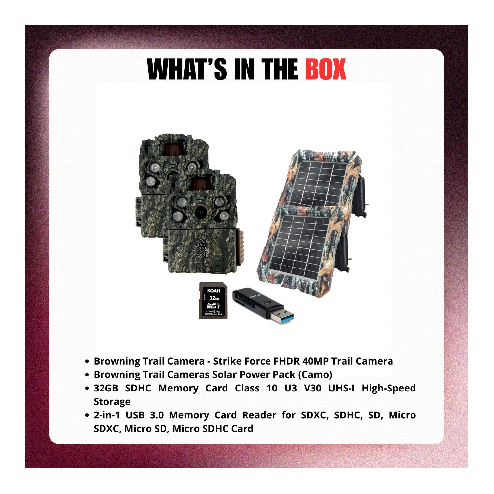 Browning Strike Force FHDR 40MP Trail Camera (2 Pack) Bundle with Accessories