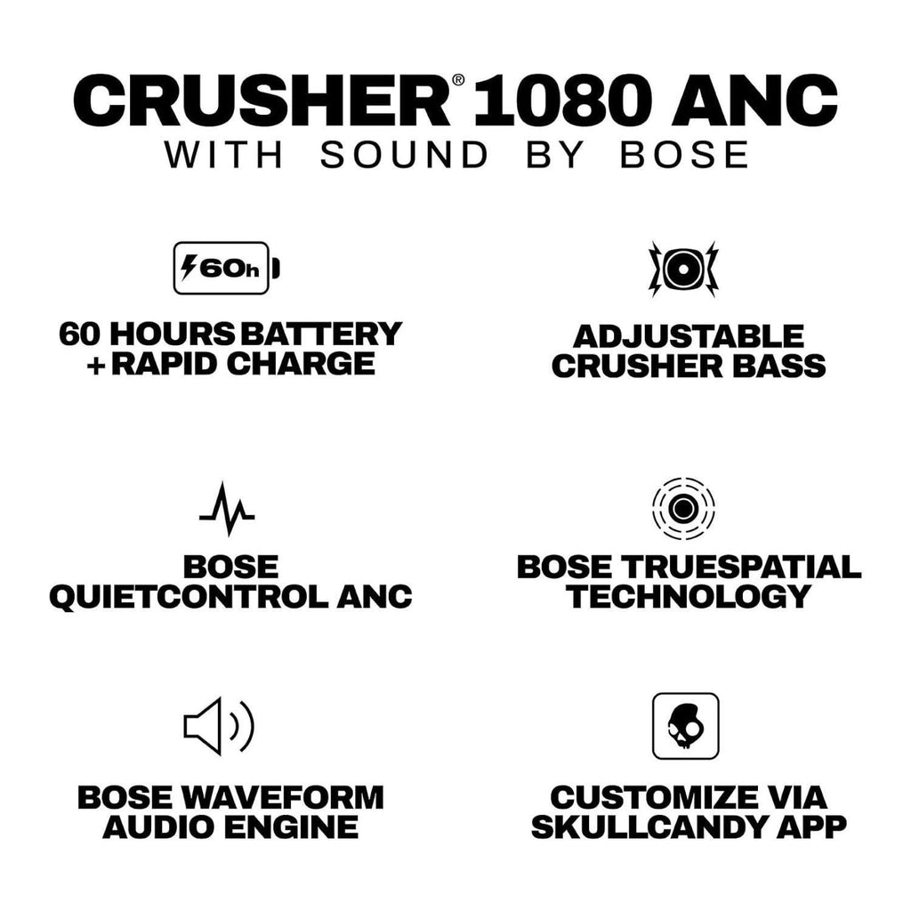 Skullcandy Crusher 1080 ANC Wireless Bluetooth Over-Ear Headphones (True Black)