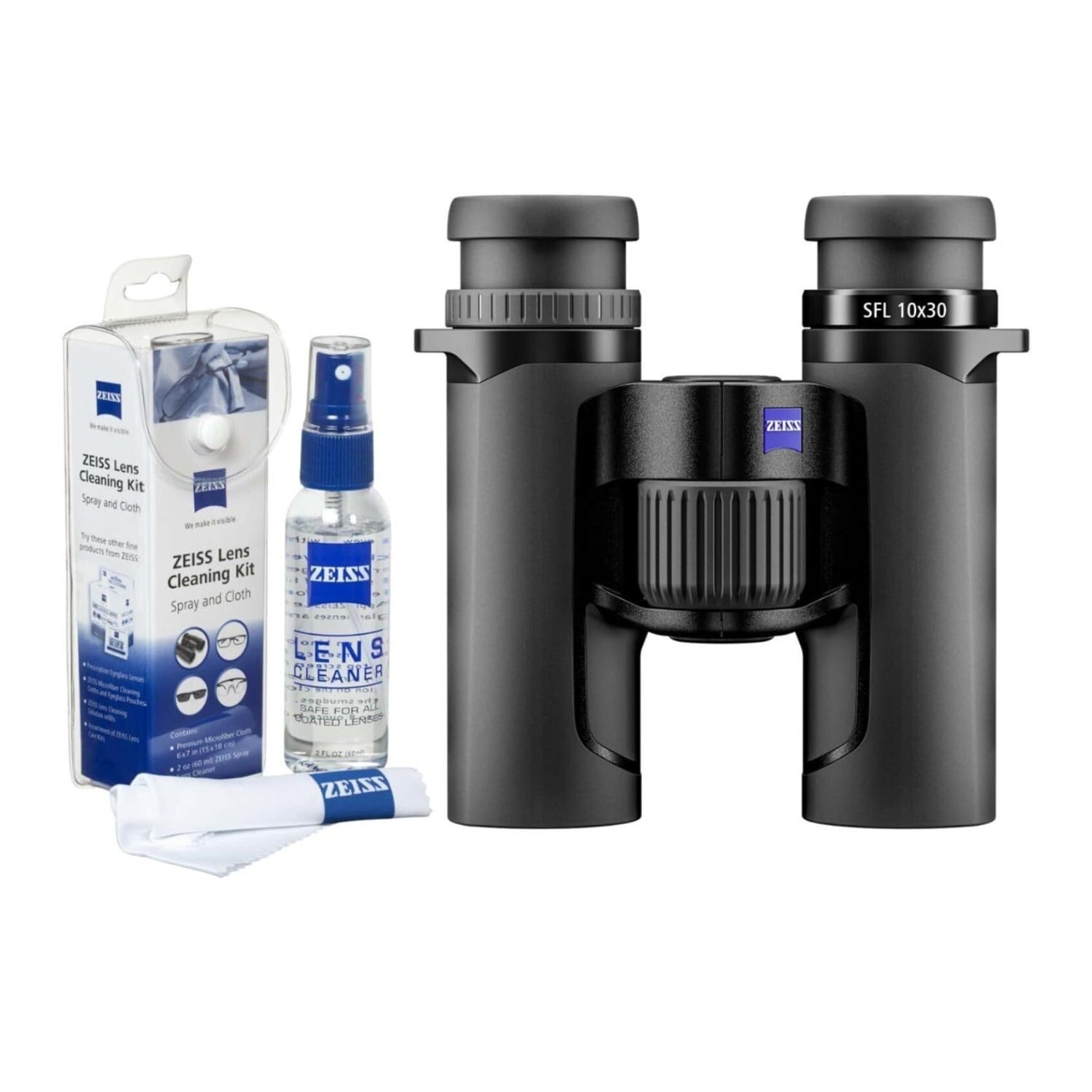 Zeiss SFL 10x30 Lightweight Comfortable Viewing Exp Binoculars w/Lens Care Kit