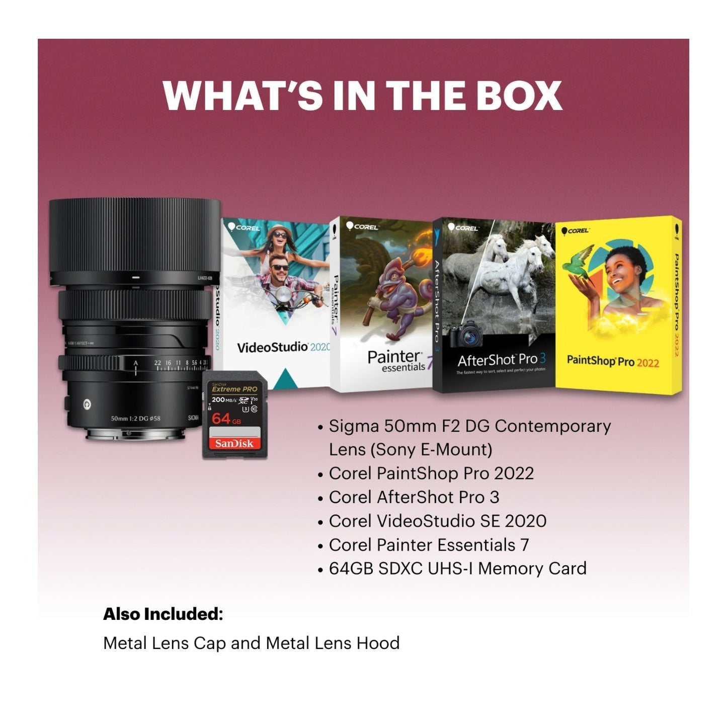 Sigma 50mm F2 DG Contemporary Lens (Sony E-Mount) Bundle