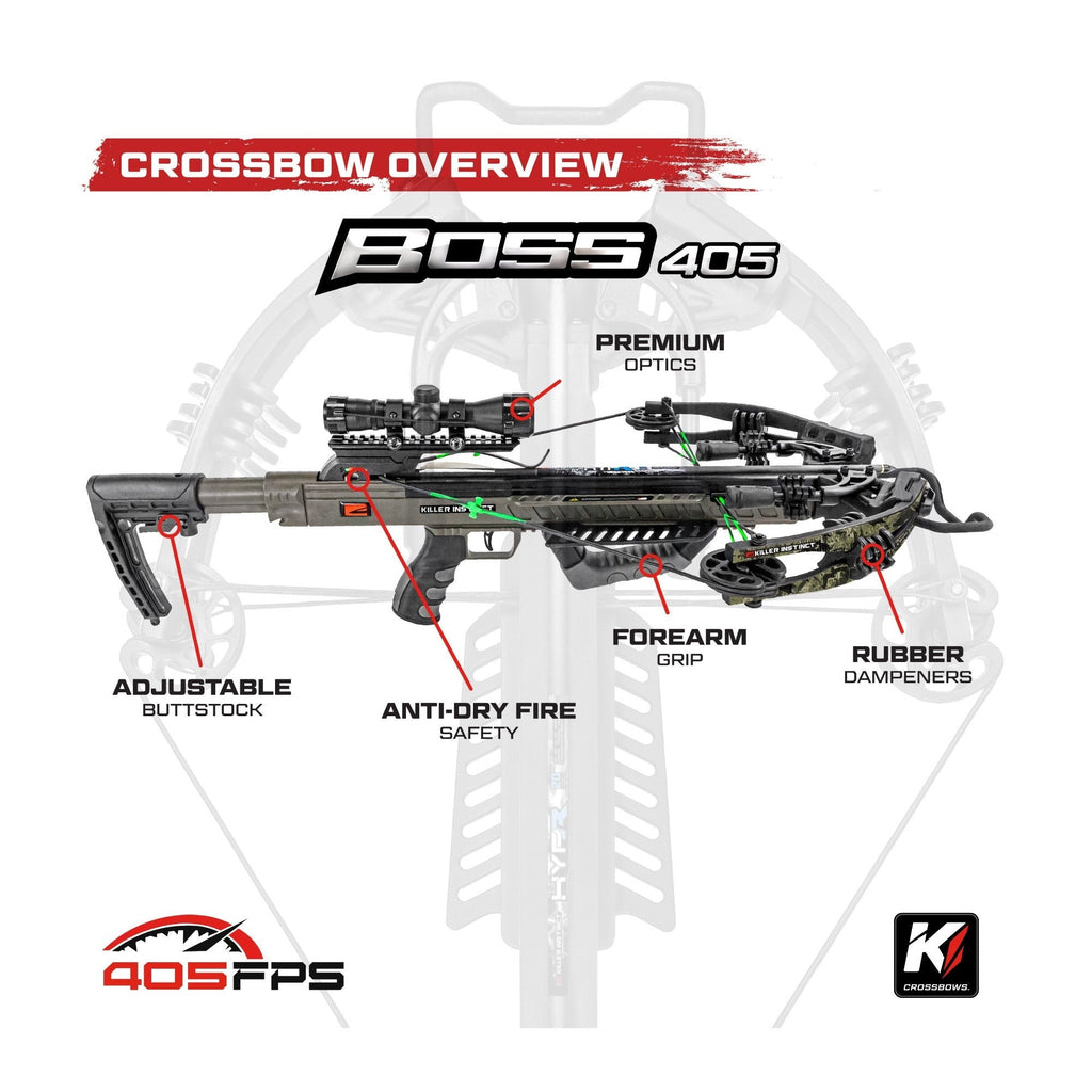 Killer Instinct BOSS 405 FPS Crossbow with Crank and Broadheads Bundle