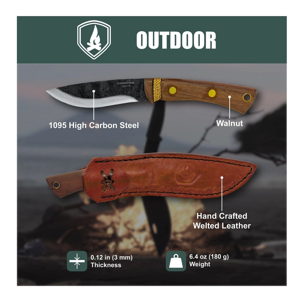 Condor Huron High Carbon Steel Knife with Hand Crafted Welted Leather Sheath
