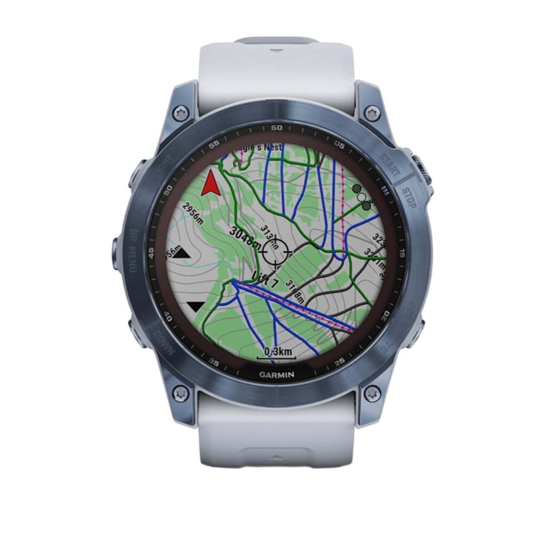Garmin fenix 7X Sapphire Solar 51mm GPS Watch (Mineral Blue Titanium with Whitestone Band)