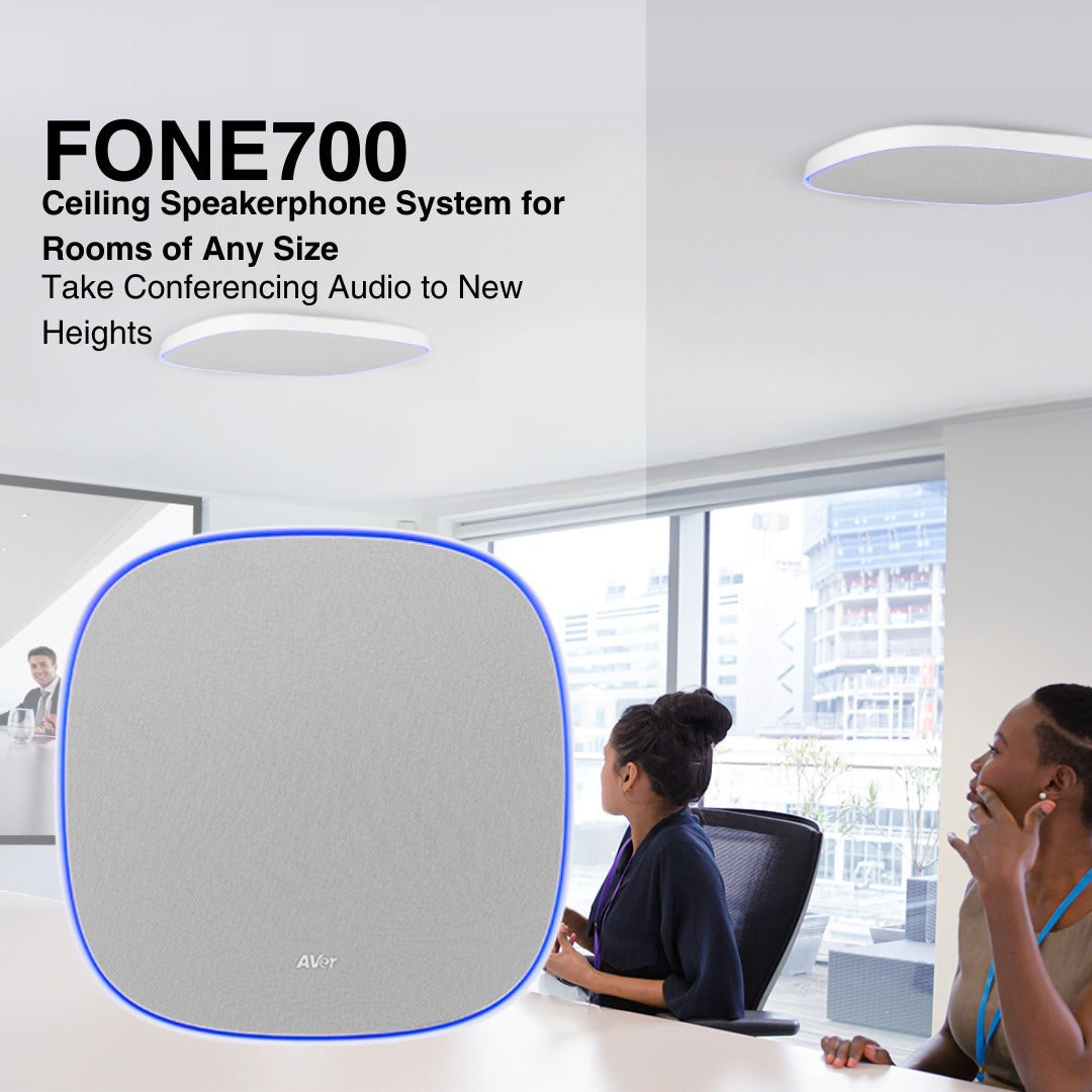 AVer FONE700 Ceiling Speakerphone System with Noise Suppression and VB130 4K Videobar (White) Bundle