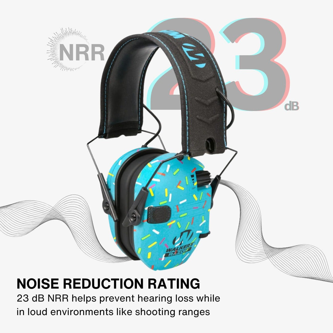 Walker's Razor Digital Ear Muffs (Blue Sprinkles) Bundle with Accessories
