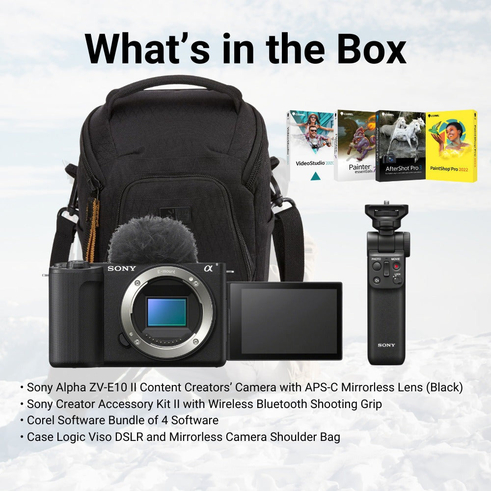 Sony Alpha ZV E10 II Content Creators Black Camera with Mirrorless Lens Bundle