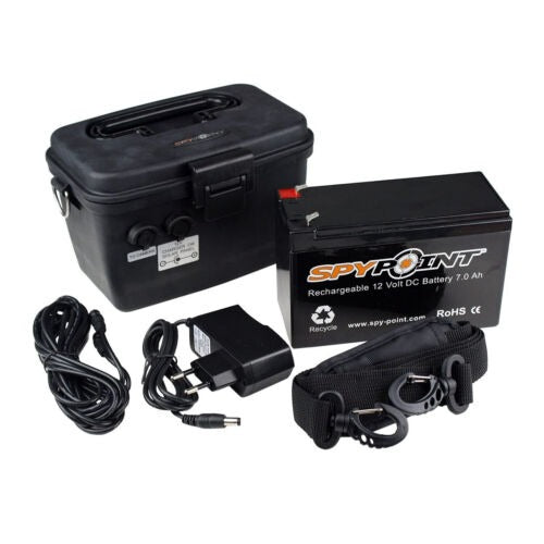 Spypoint 12V Rechargeable 7.0Ah Battery, AC Charger, 12-Feet Power Cable, and Housing Kit (Black)