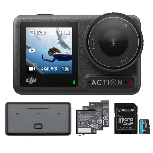 DJI Osmo Action 4 Camera Adventure Combo with 64GB MicroSDXC Memory Card Bundle