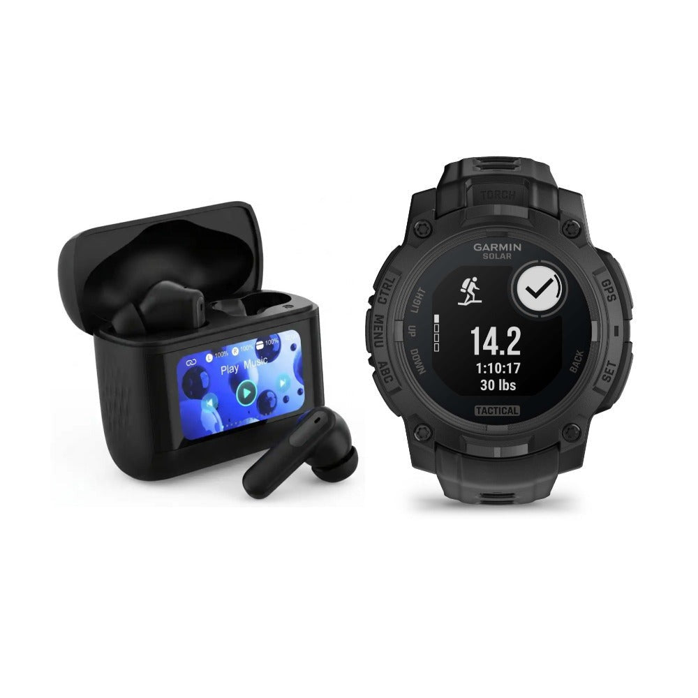 Garmin Instinct 3 45mm Black Solar Smartwatch Bundle with T710 Wireless Earbuds