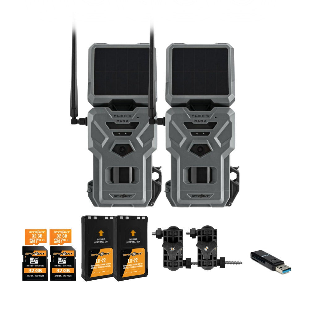 Spypoint Flex-S-Dark Solar Trail Camera with Panel (2 Pack) with Accessories