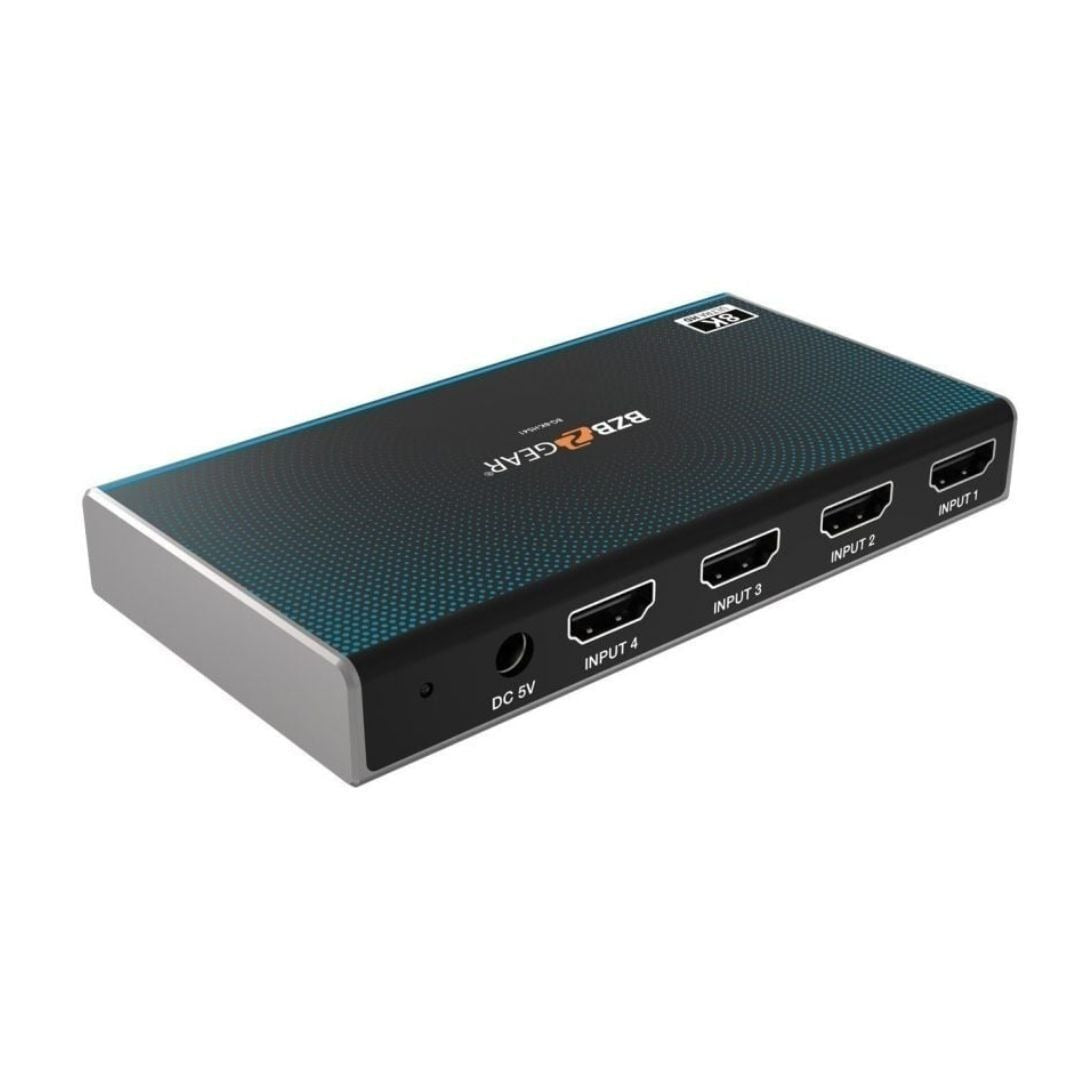 BZBGEAR 4x1 8K60 UHD Ultra-Slim HDMI 2.1 Switcher with EDID Management and Built-In Equalizer