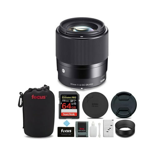 Sigma 30mm f/1.4 DC DN Contemporary Lens for Canon EF-M and 64GB SD Card Bundle