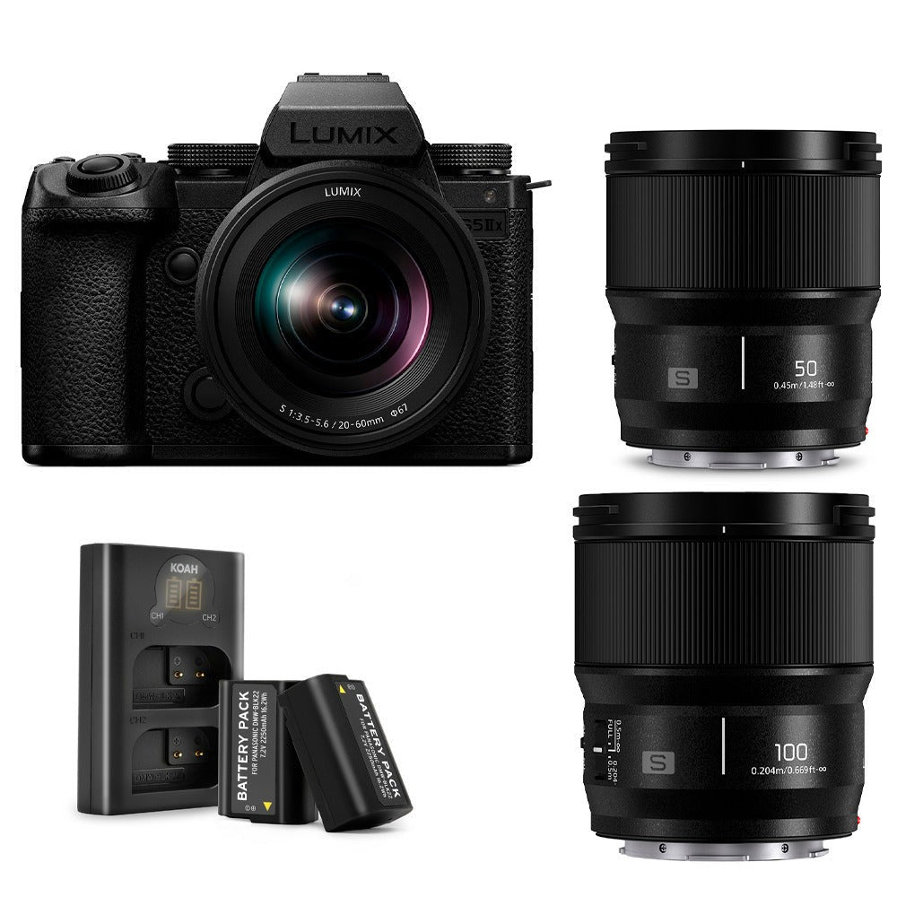 Panasonic DC-S5M2X with S-R2060 (20-60mm) , S-S50 (50mm), and S-E100 (100mm) Lenses Bundle