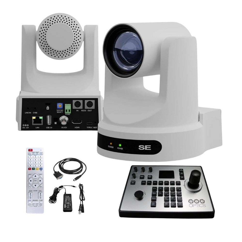 PTZOptics Move SE 20x 1080p Full HD Advanced PTZ Auto-Tracking Pan Tilt Zoom Camera (White) Bundle