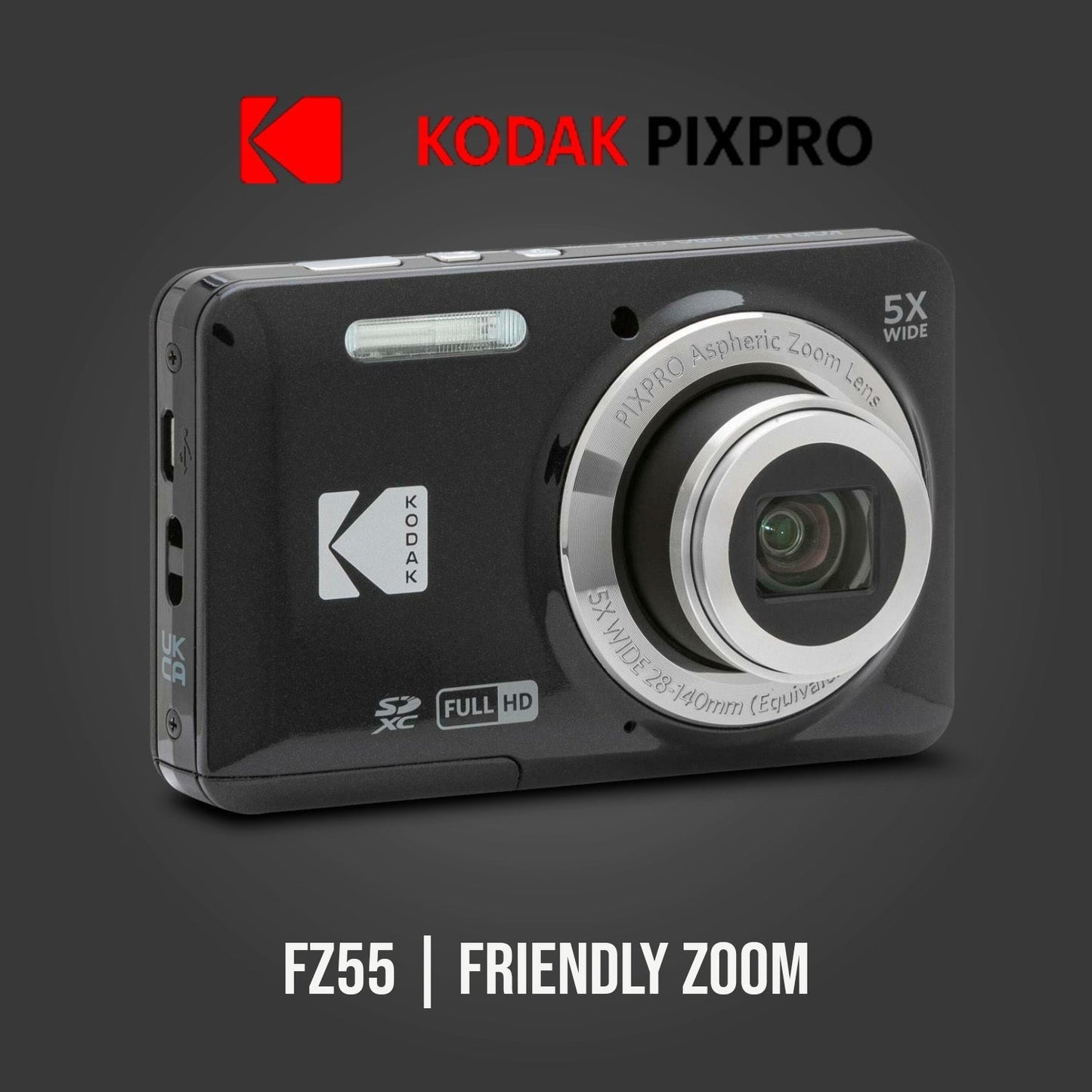 Kodak PIXPRO Friendly Zoom FZ55 Digital Camera (Black) Bundle