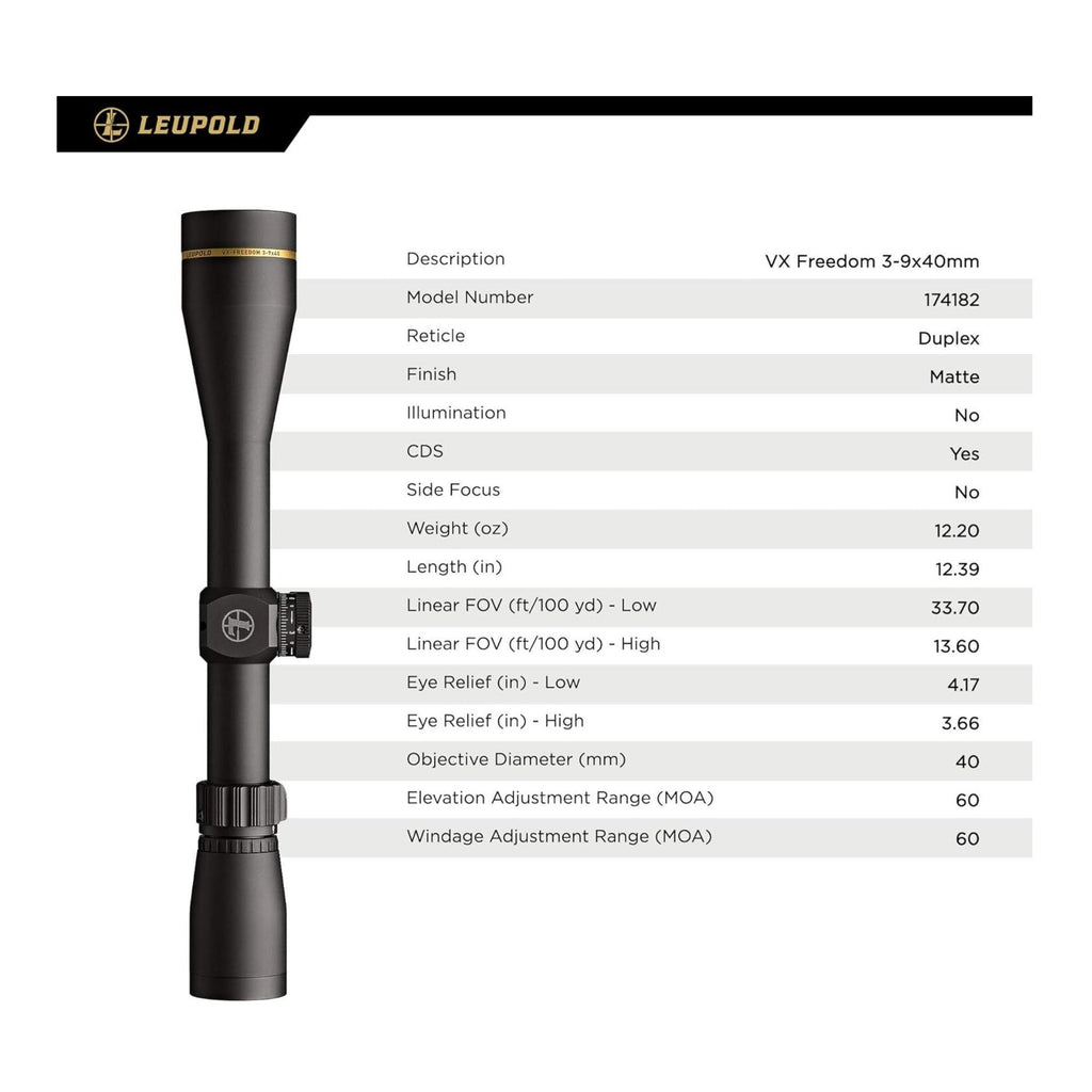 Leupold VX-Freedom 3-9x40mm Riflescope with Duplex CDS Reticle (Matte Black)