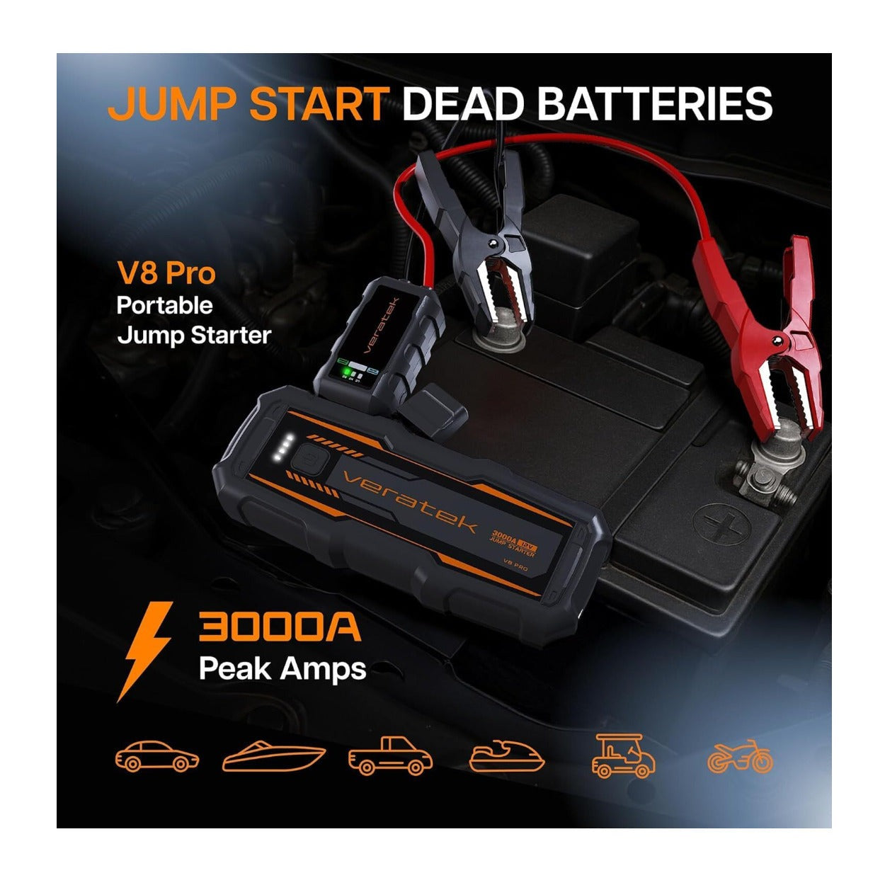 Veratek V8 Pro 3000A Jump Starter 20,000mAh 12V Battery Booster Pack