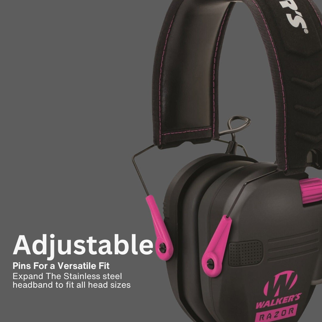 Walker's Razor Digital Ear Muffs (Black/Pink) with Accessories Bundle