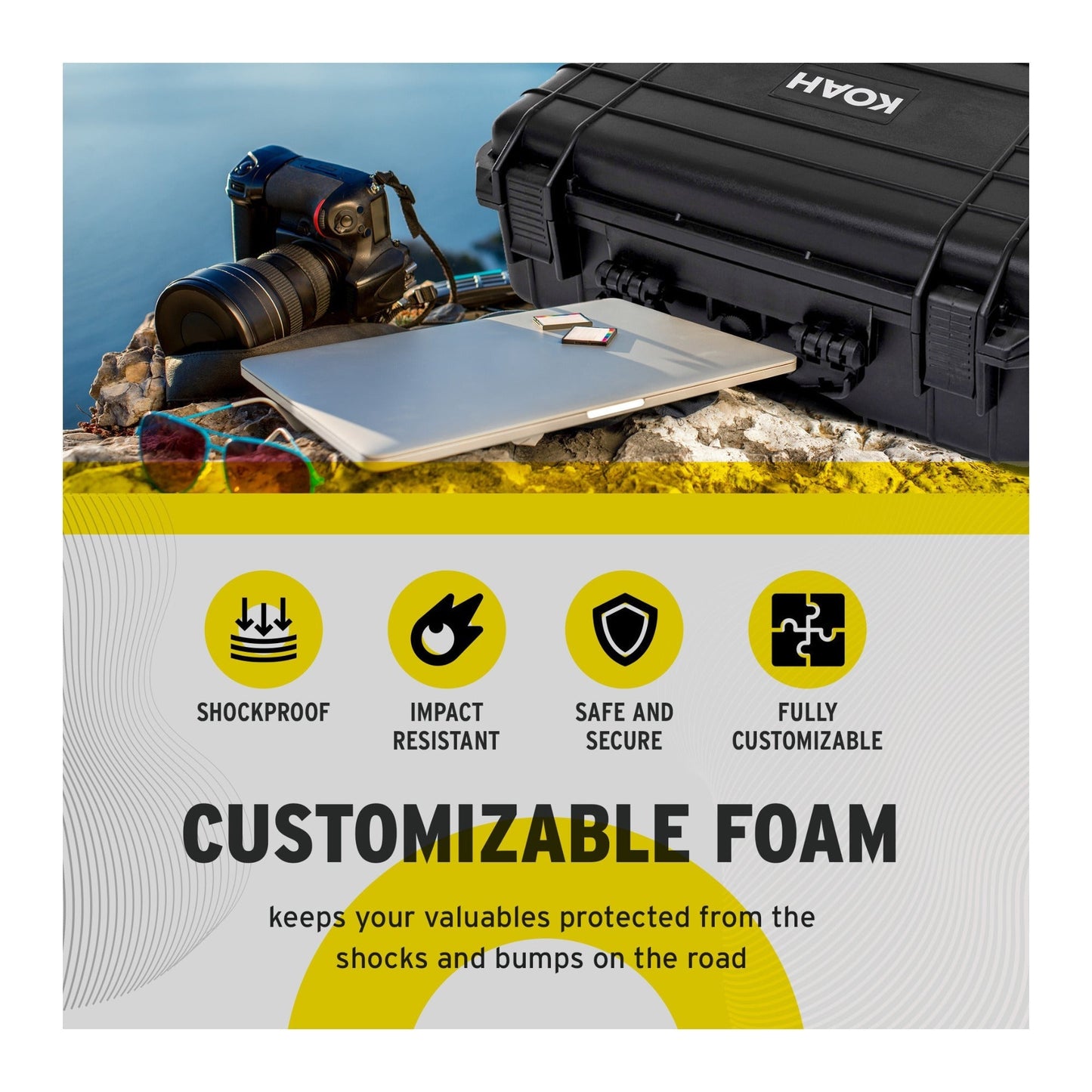 Koah Weatherproof Hard Case with Customizable Foam (18 x 14 x 7 Inch)
