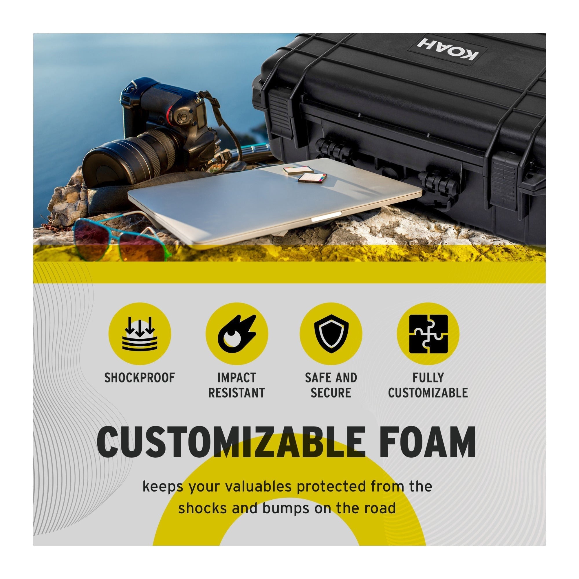 Koah Weatherproof Hard Case with Customizable Foam (18 x 14 x 7 Inch)