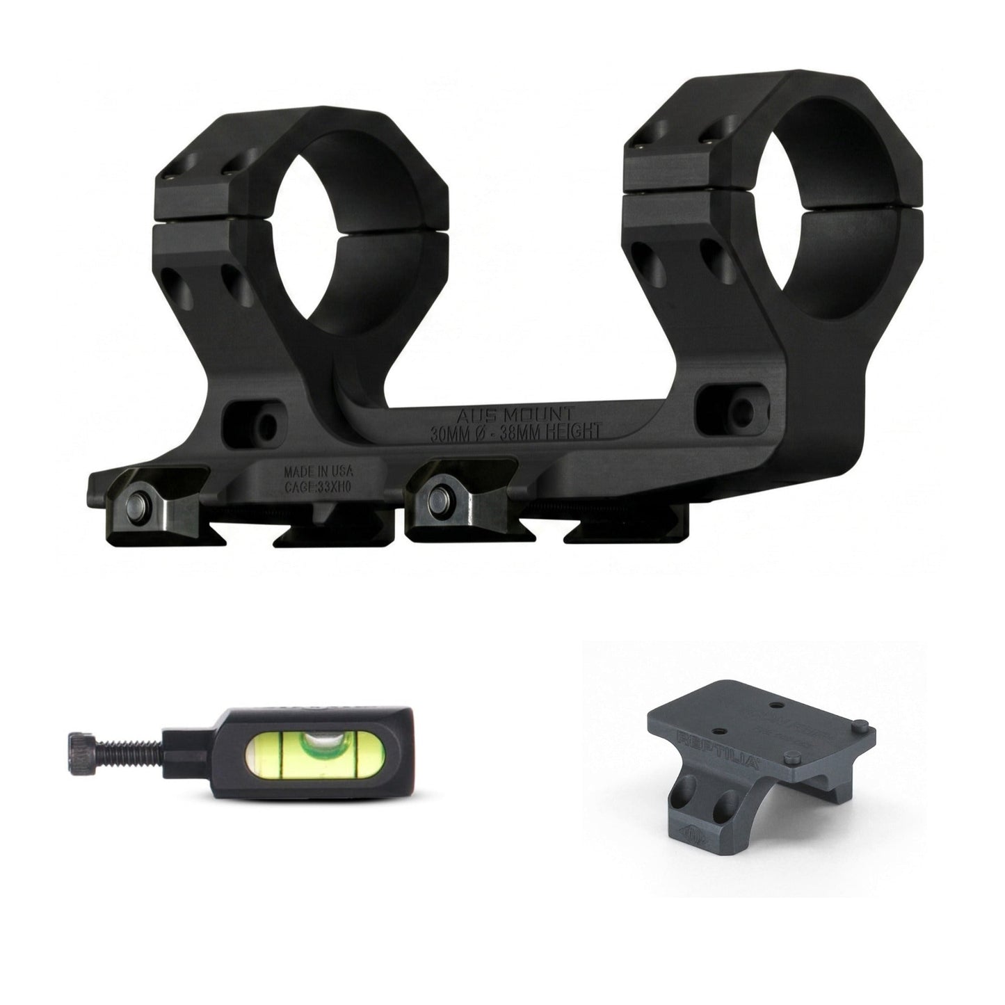 Reptilia AUS 30mm Optic Mount 1.54 inch MIL-STD Bundle with ROF-90 and Bubble Level Offset Mount